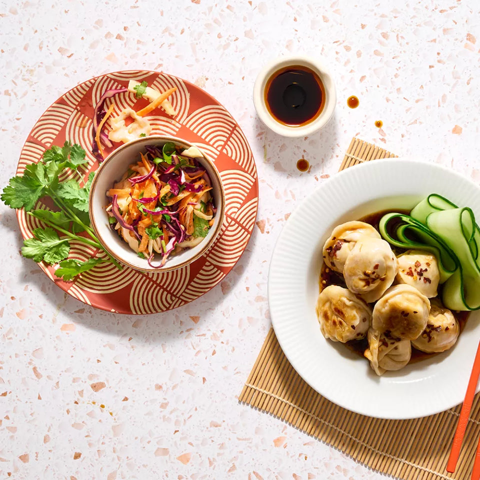 Mandu with Hot & Sweet Gochujang Coleslaw