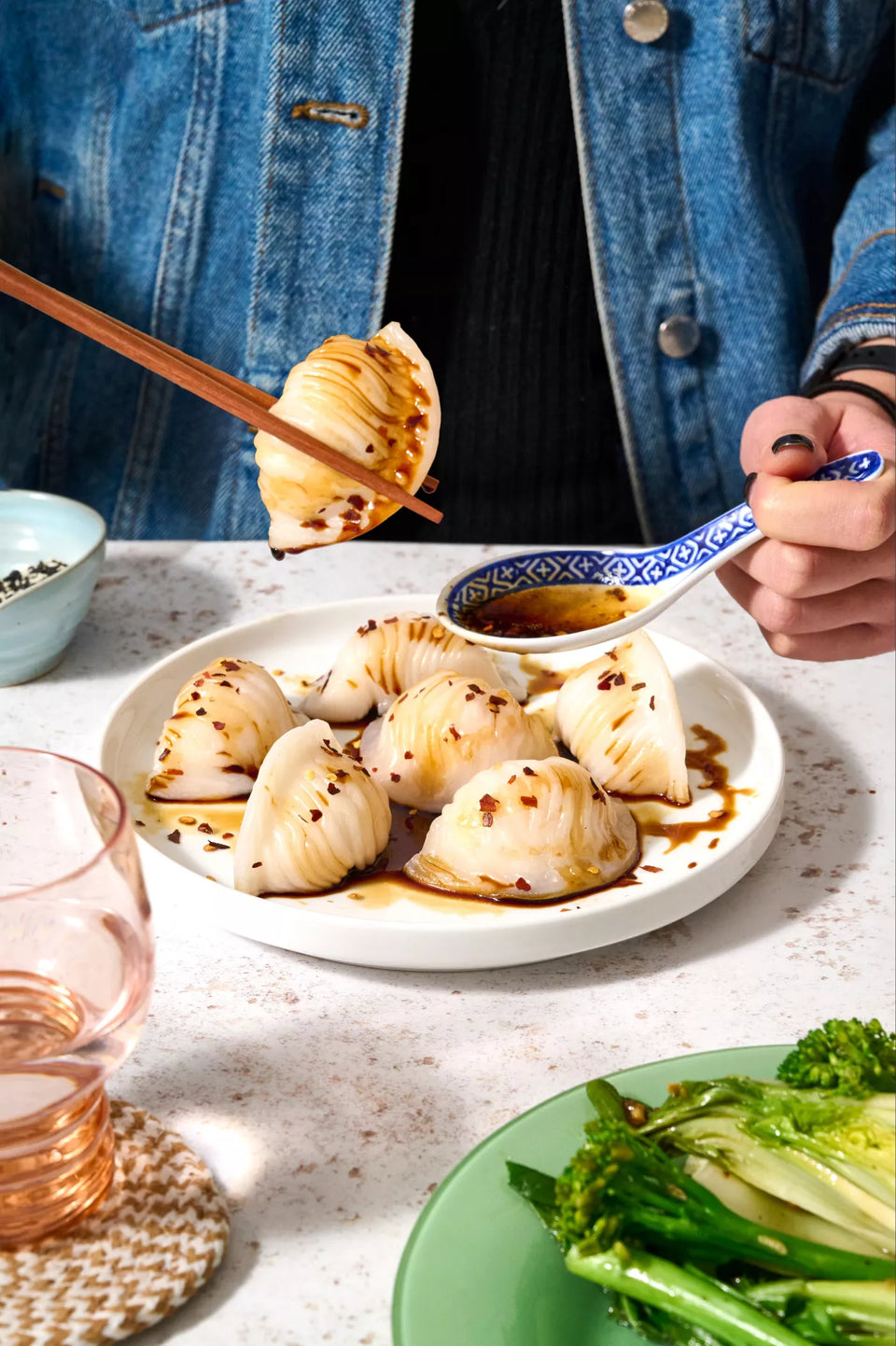 Prawn Hargow with Easy Stir-fry Greens